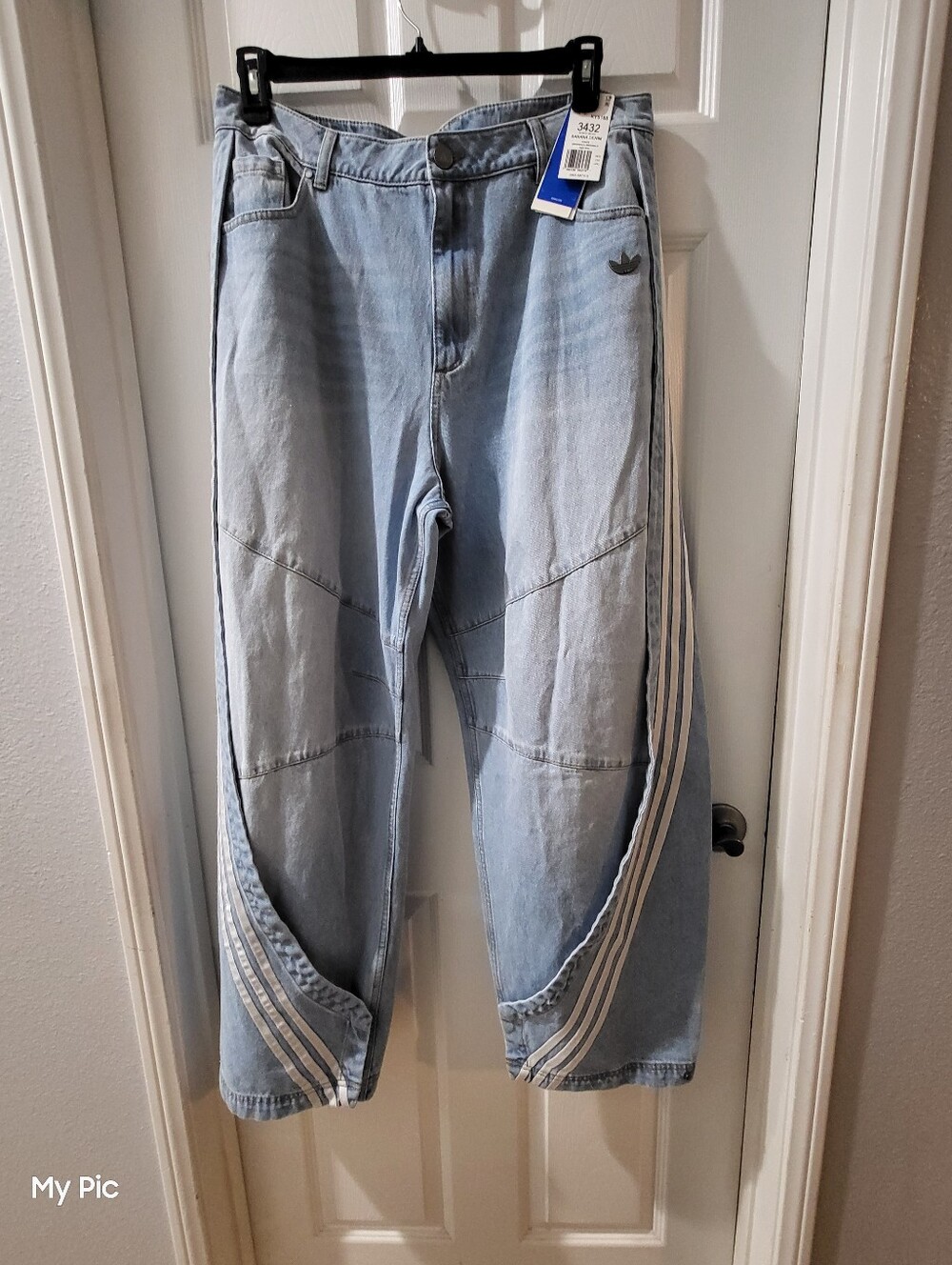Adidas Women Banana Denim Jeans In Light Denim - Picture 3 of 5